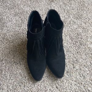 Nine West Black High Heeled Booties w Boho Fringe